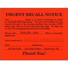 Load image into Gallery viewer, Imprinted Urgent Recall Notice Service Department Alabama Independent Auto Dealers Association Store