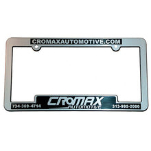 Load image into Gallery viewer, Custom Chrome License Plate Frames Sales Department Alabama Independent Auto Dealers Association Store Shiny Chrome Economy Recessed Panel with Raised Letter
