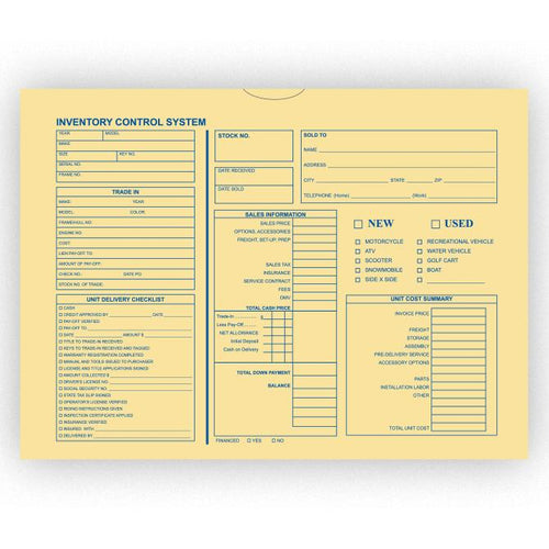 Inventory Control Deal Envelope (Motorcycle, Boat, RV) Sales Department Alabama Independent Auto Dealers Association Store 500 Per Box 