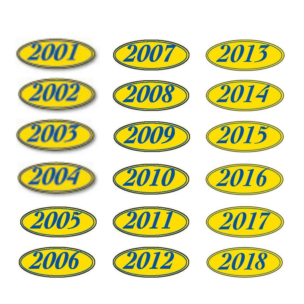 Oval Year Window Stickers Sales Department Alabama Independent Auto Dealers Association Store 2001 Navy Blue on Yellow