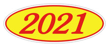 Load image into Gallery viewer, Oval Year Window Stickers Sales Department Alabama Independent Auto Dealers Association Store 2021 Red on Yellow
