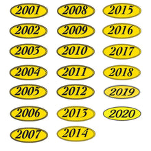 Load image into Gallery viewer, Oval Year Window Stickers Sales Department Alabama Independent Auto Dealers Association Store 2001 Black on Yellow
