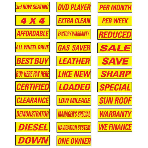 Slogan Window Stickers - Yellow and Red Sales Department Alabama Independent Auto Dealers Association Store