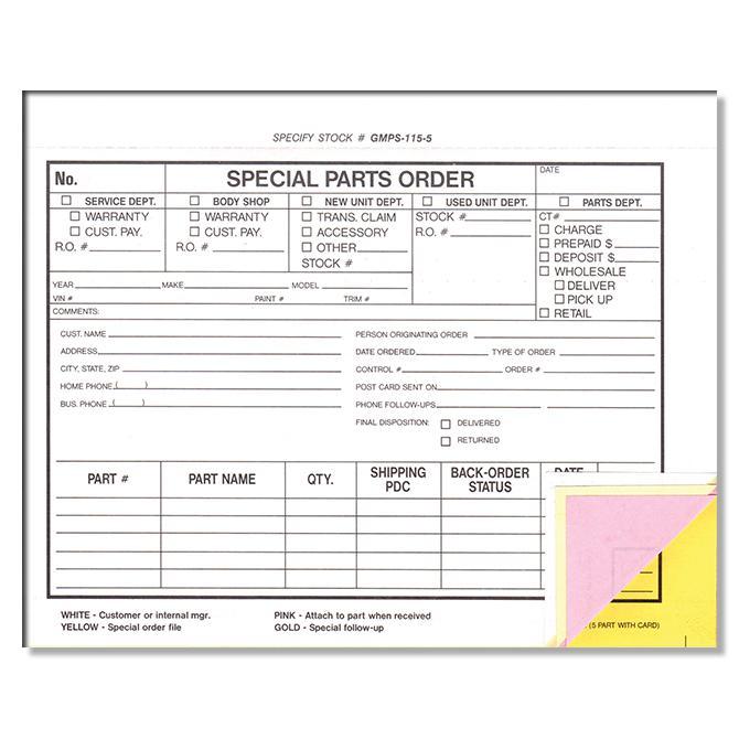 Special Parts Order Forms (Form GMPS-115-5) Parts Department Alabama Independent Auto Dealers Association Store