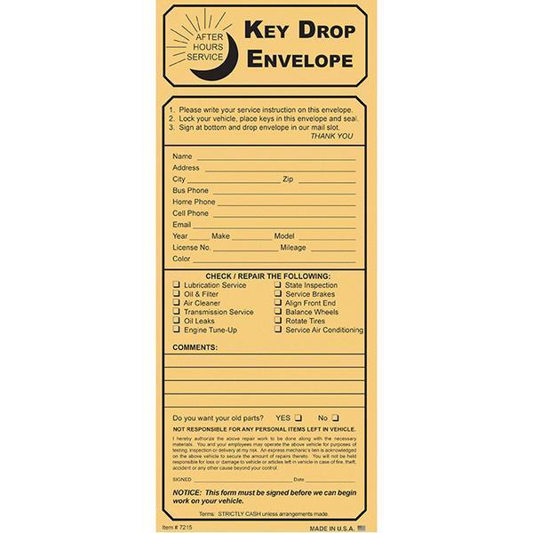 Kraft Key Drop Night Drop Envelopes (100 Per Box) Service Department Alabama Independent Auto Dealers Association Store Kraft Key Drop with Checklist