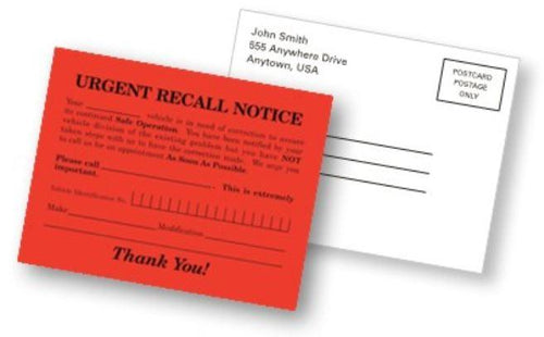 Imprinted Urgent Recall Notice Service Department Alabama Independent Auto Dealers Association Store