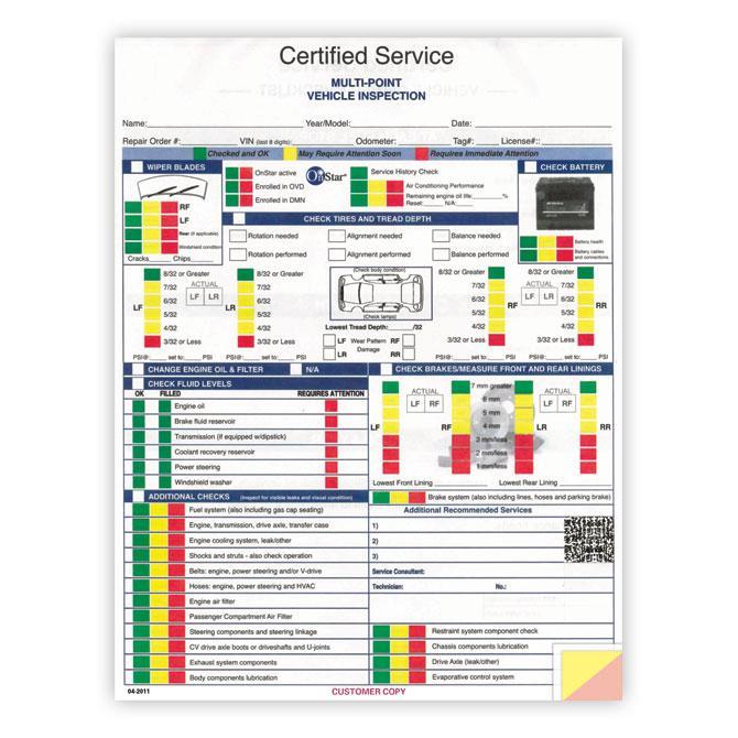 Multi-Point Inspection Forms - GM Service Department Alabama Independent Auto Dealers Association Store