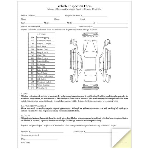 Vehicle Inspection & Estimate Form Service Department Alabama Independent Auto Dealers Association Store