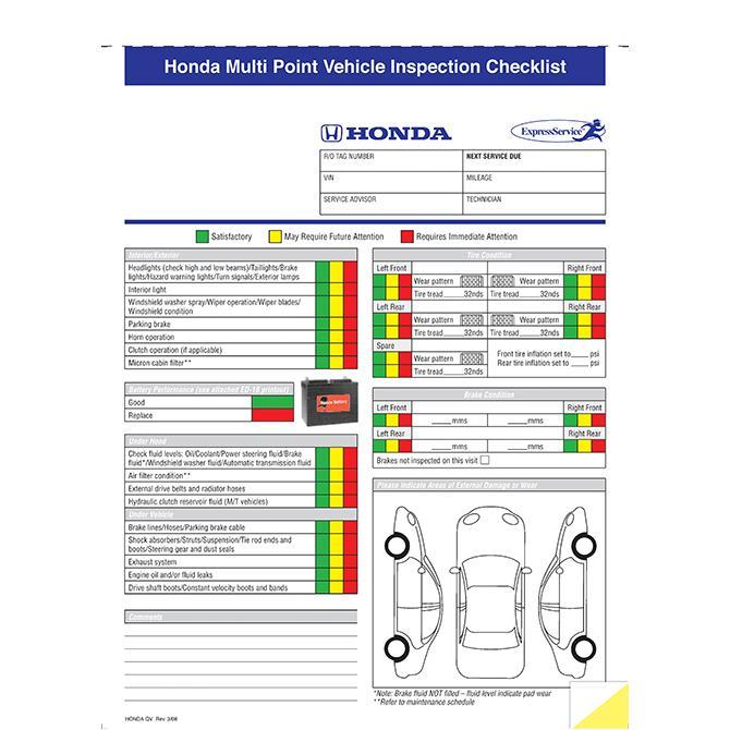 Multi-Point Inspection Forms - Honda Service Department Alabama Independent Auto Dealers Association Store
