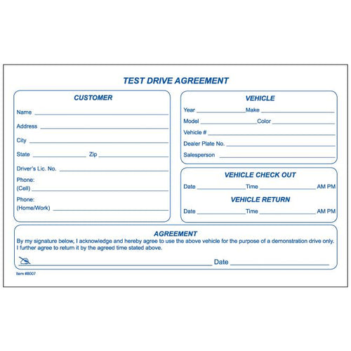 Test Drive Agreement Form Office Forms Alabama Independent Auto Dealers Association Store