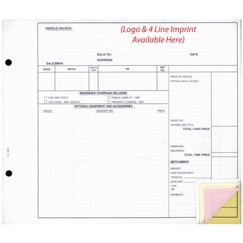 Imprinted Vehicle Invoice Office Forms Alabama Independent Auto Dealers Association Store (Form #VI-131N)