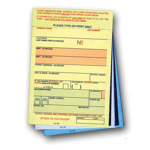 Vehicle Deal Labels (3-Part) - Gummed Sales Department Alabama Independent Auto Dealers Association Store (Form #AA-168 Plain)