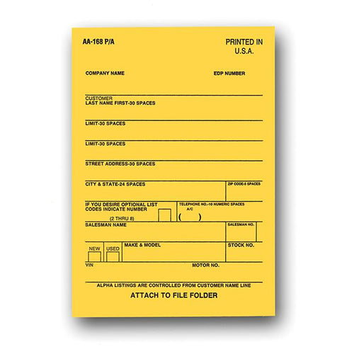 Vehicle Deal Labels Sales Department Alabama Independent Auto Dealers Association Store (Form #AA-168 P/A)