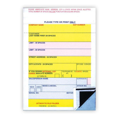 Vehicle Deal Labels (3-Part) - Permanent Adhesive Sales Department Alabama Independent Auto Dealers Association Store