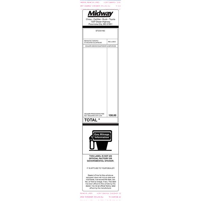 Custom Addendum Stickers (Tape Adhesive) Sales Department Alabama Independent Auto Dealers Association Store Small