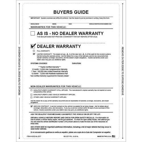 PEEL n SEAL™ Custom 1-Part Buyers Guide Sales Department Alabama Independent Auto Dealers Association Store