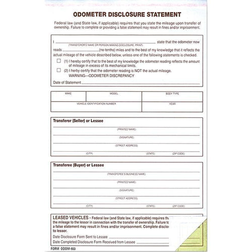Odometer Disclosure Statements (Form ODOM-933) Sales Department Alabama Independent Auto Dealers Association Store