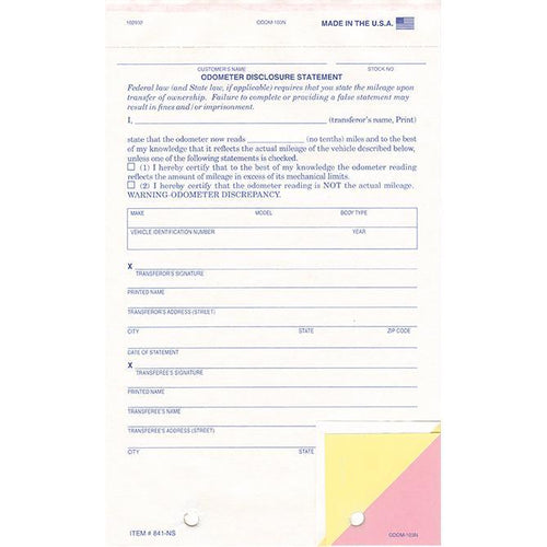 Odometer Disclosure Statements - No Screen Sales Department Alabama Independent Auto Dealers Association Store (Form #ODOM-103-N) - No Screen
