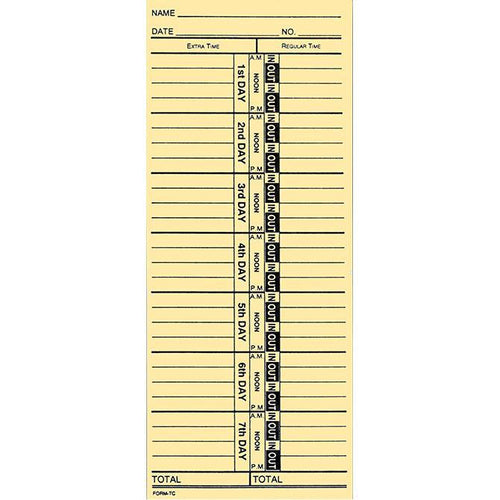 Time Clock Cards (Form TC-1) Office Forms Alabama Independent Auto Dealers Association Store
